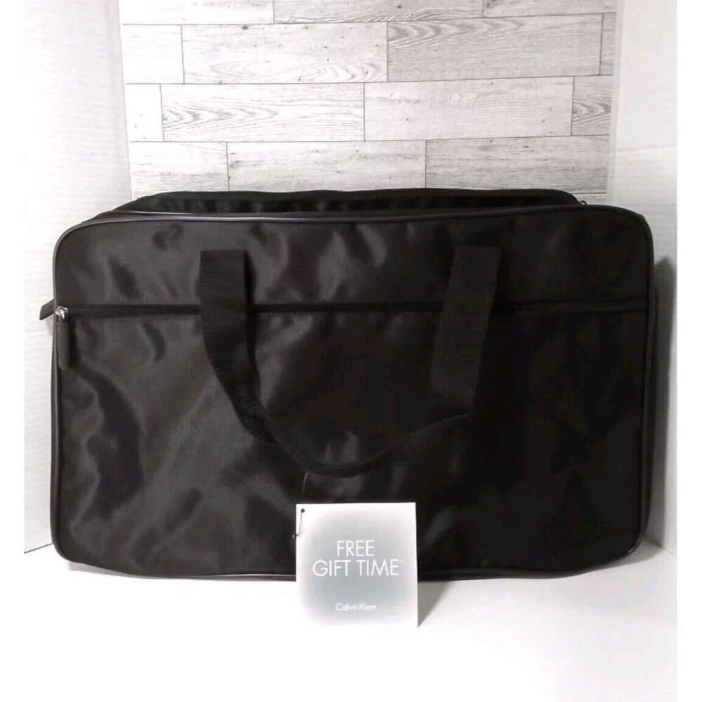 CALVIN KLEIN BLACK NYLON TOTE SHOPPER COMP SHOULDER BAG LARGE 21 X 12 NEW